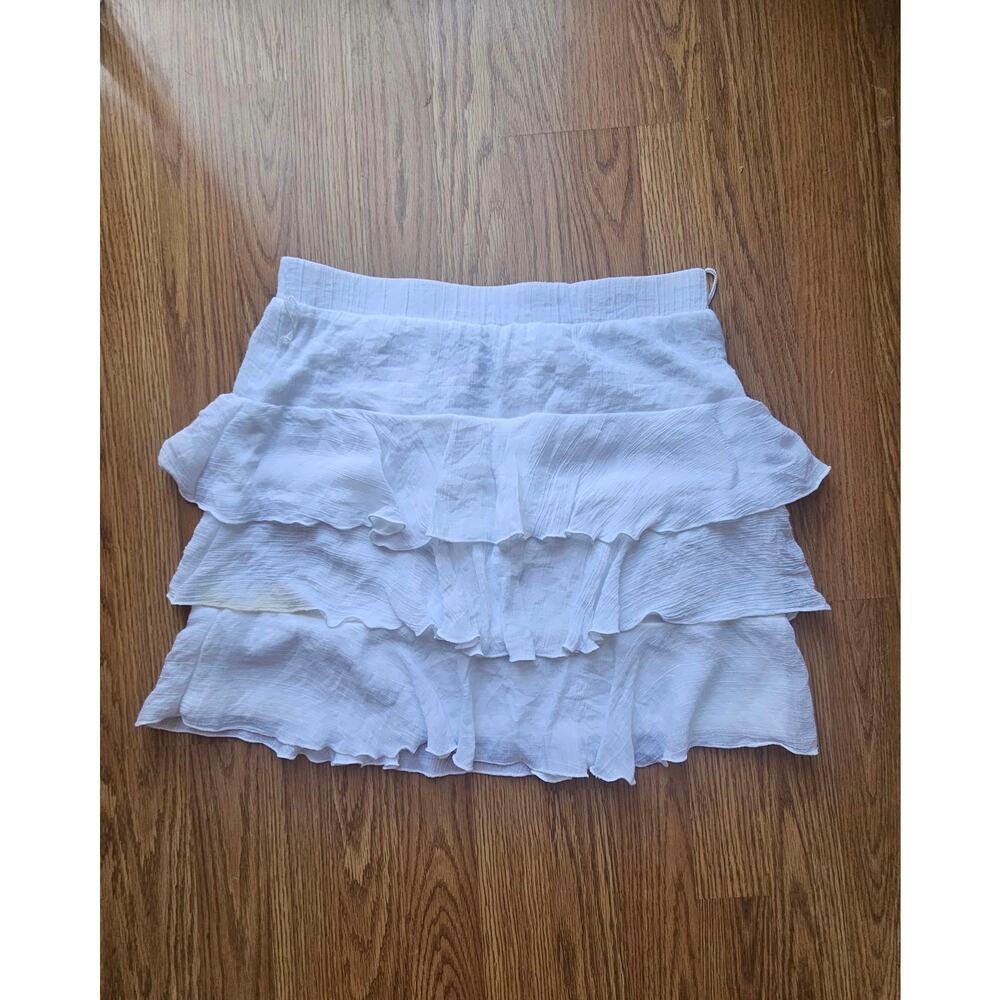 White Tiered Ruffle Mini Skirt, Boho, Festival Outfit – Size Large